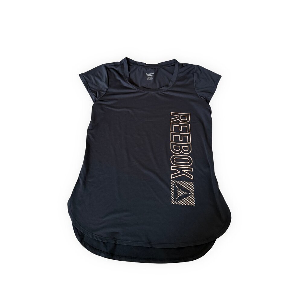 Reebok Black & Rose Gold Vertical Logo Performance Training Tee | Medium